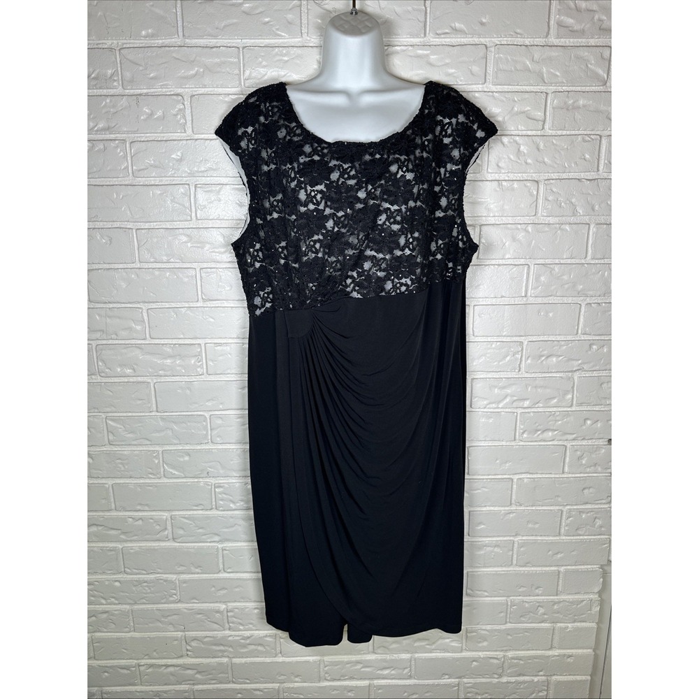 Dressbarn Size 20 Black Lace Draped Cocktail Dress Old Hollywood Goth Glam